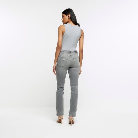 River Island Womens Straight Jeans Grey Ripped High Waisted Slim
