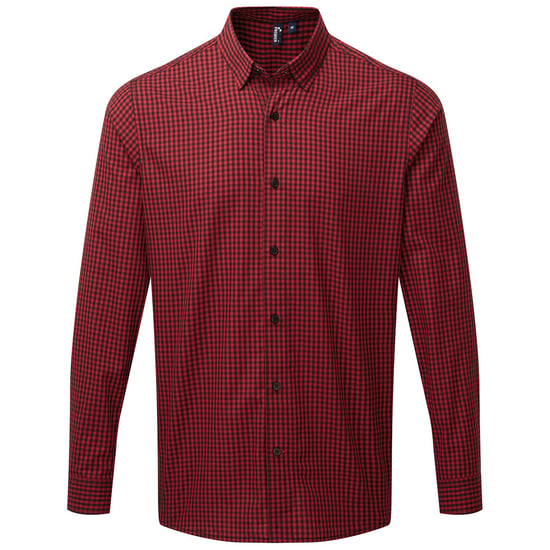 Premier Mens Maxton Checked Long-Sleeved Shirt (Black/Red)