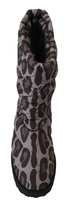 Dolce & Gabbana Men's Gray Leopard Boots Padded Mid Calf Shoes