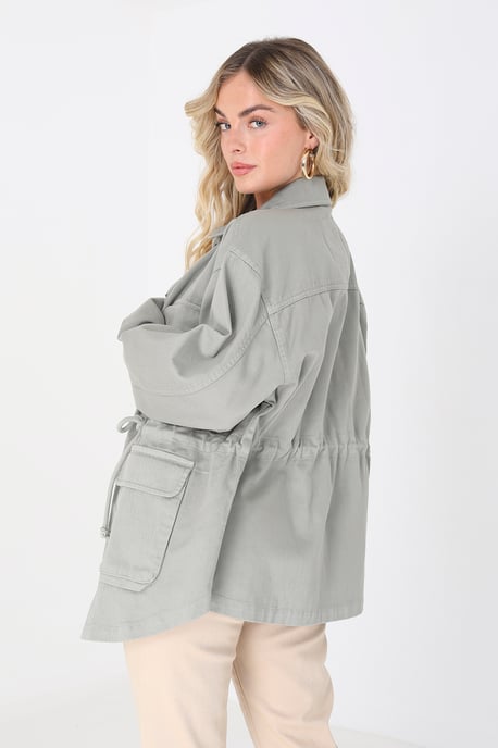 Light Khaki 'Reine' Cotton Twill Utility Jacket
