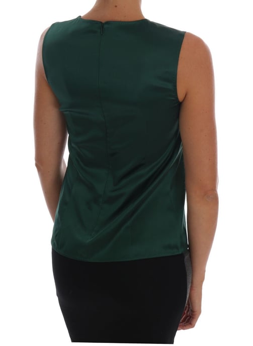 Dolce & Gabbana Dames Donkergroene Zijden Mouwloze Ronde Hals Tanktop - Image 3