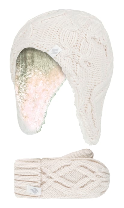 Heat Holders Meisjes Majestueuze Trapper Hat Mitts Set - Buttercream - Image 1