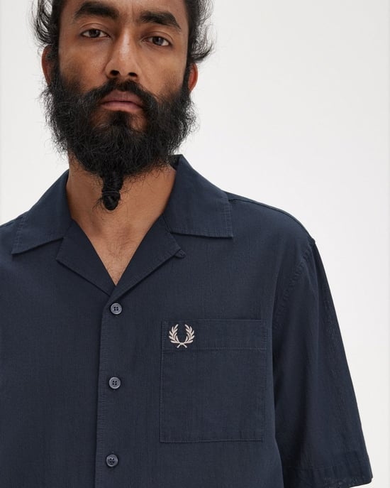 Fred Perry Heren Lichtgewicht Textuur Revere Kraag Korte Mouwen Shirt - Image 4