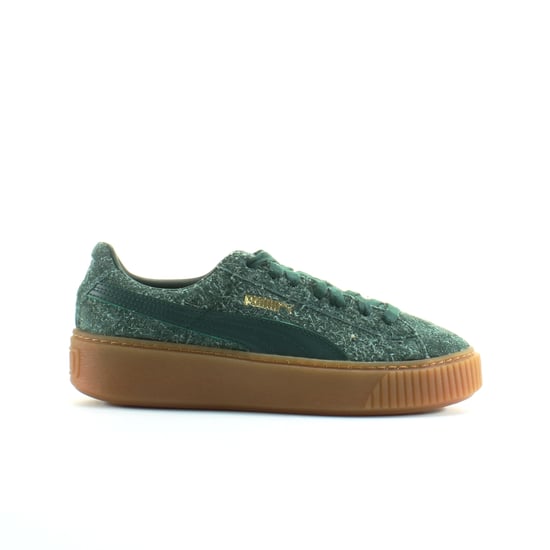 Puma Platform Elemental Green Suede Leather Womens Lace Up Trainers 362224 04