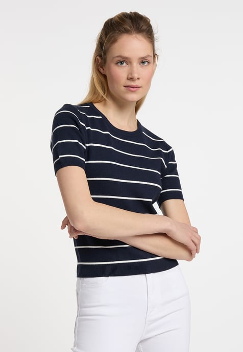 Dreimaster Trui met korte mouwen bridgeport Dames marine wol wit - Image 2