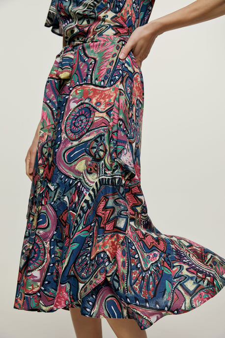 Print Ruffle Detail Wrap Dress