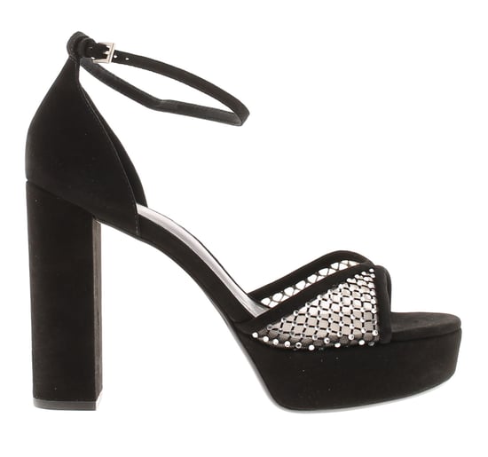 Ted Baker Dames Hakken Bexins Suède Lederen Platform Blokhak Peep Toe Zwart - Image 2