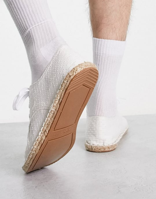 ASOS DESIGN lace up espadrilles in white textured canvas