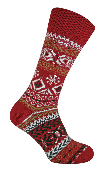 THMO - Vintage herensokken van thermo wolmix - Fairisle Rood - Image 1