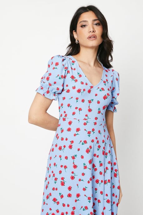 Rose V Neck Short Sleeve Midi Dress - Image 4