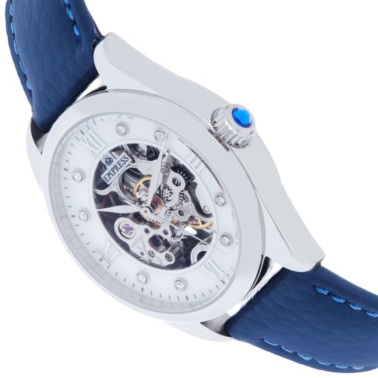 Empress Magnolia Automatic MOP Skeleton Dial Leather-Band Watch