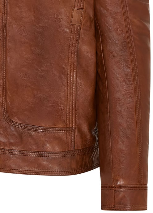 Mens Tan Trucker Shirt Leather Jacket- Tornio