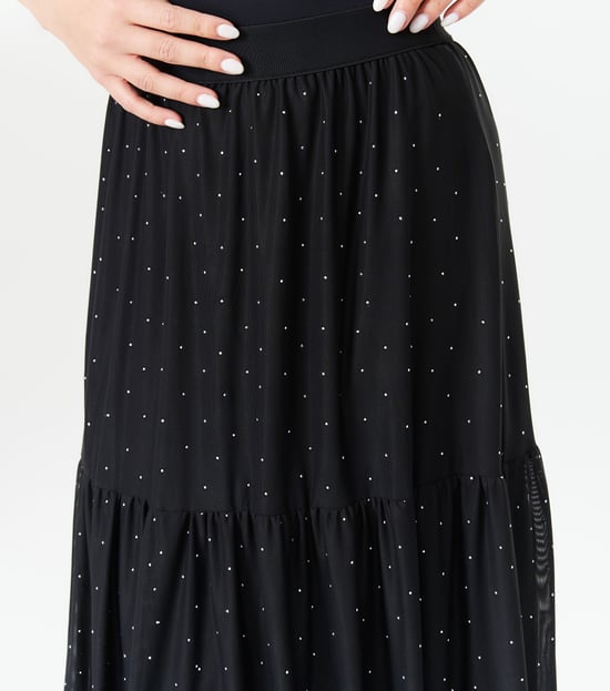 Black Diamante Mesh Maxi Skirt