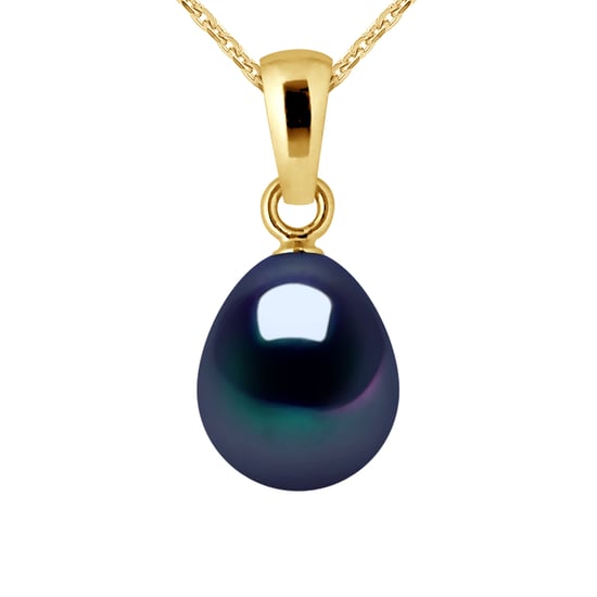 DIADEMA - Pendant - Yellow Gold and Real Freshwater Pearls - Black Tahitian Style