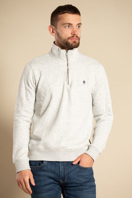Light Grey Cotton Blend Half-Zip Jumper
