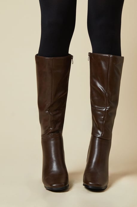 Wide Fit Kristen Square Toe Clean Knee High Boots - Image 1