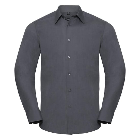 Russell Collectie Heren Lange Mouw Poly-Katoen Gemakkelijke Verzorging op maat gemaakt Poplin Shirt (Konvooi Grijs) - Image 1
