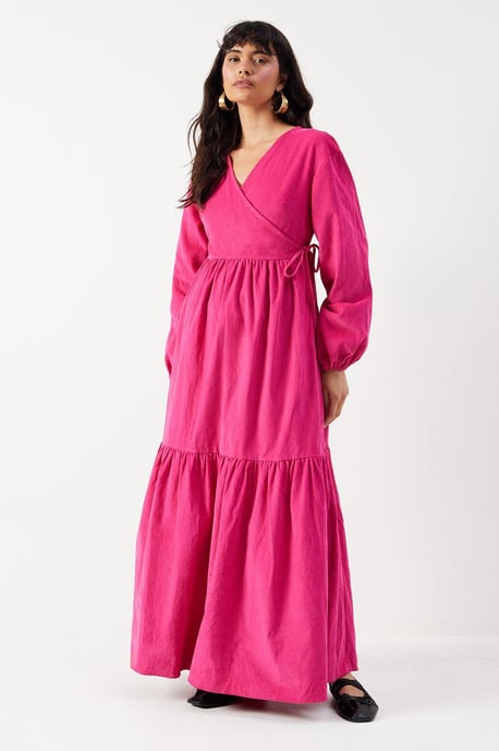 Baby Cord Wrap Midi Smock Dress