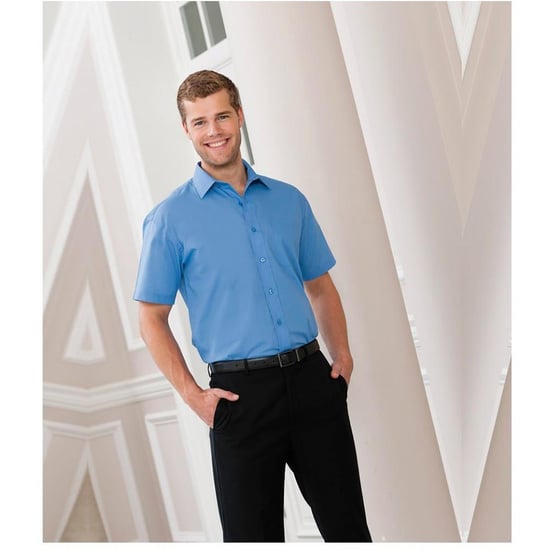 Russell Collectie Heren Korte Mouwen Poly-Katoen Easy Care Poplin Shirt (Bedrijfsblauw) - Image 4
