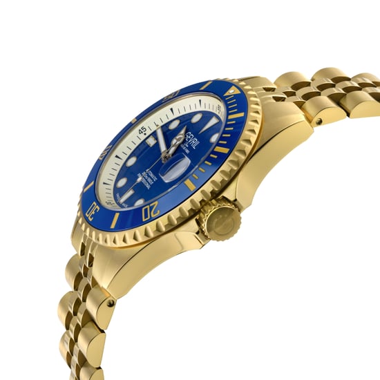 Gevril Mens Wall Street Swiss Automatic Sellita SW200 Bright Blue Enamel Dial, IPYG Satin and Polished Bracelet Watch