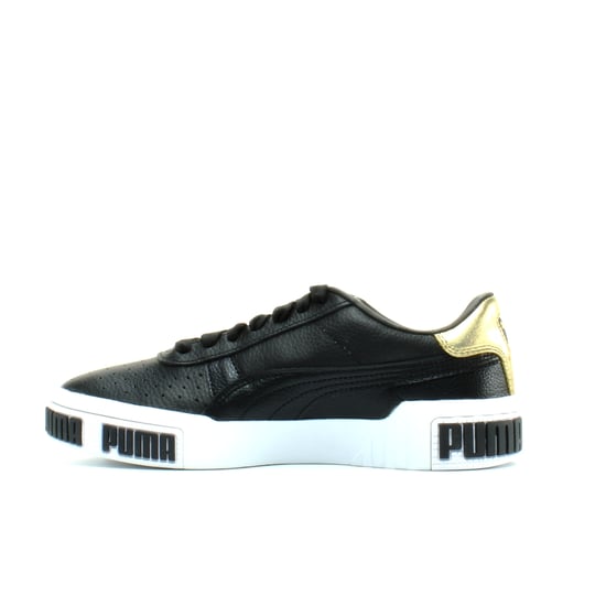 Puma Cali Bold Metallic Black Gold Leather Lace Up Womens Trainers 371207 02