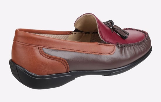 Cotswold Biddlestone Leren Dames Loafers In Kastanjebruin/Tan/Wijnrood - Image 3