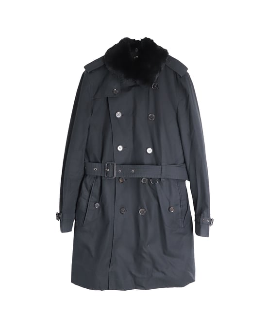 Burberry Fur-Trimmed Collar Double-Breasted Trench Coat in Black Cotton - Image 1