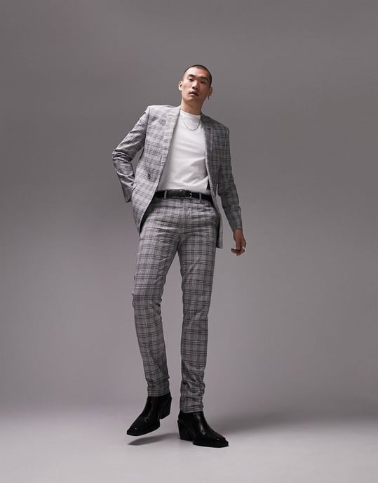 Topman skinny checked suit trousers in grey