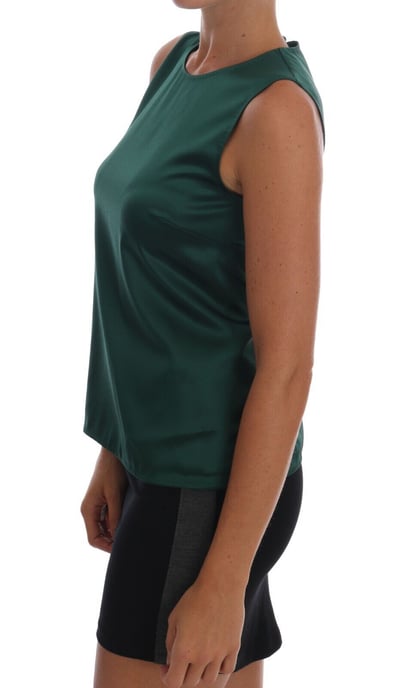 Dolce & Gabbana Dames Donkergroene Zijden Mouwloze Ronde Hals Tanktop - Image 2
