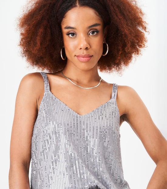 Cami-top met pailletten en V-hals - Image 5