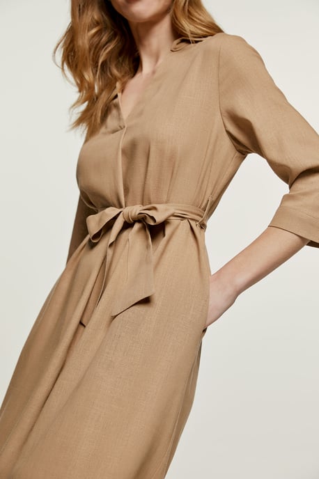 Beige linnen stijl midi jurk met ceintuur - Image 6