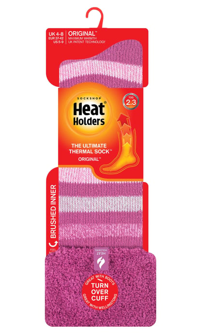 Heat Holders Gestreepte Wellington Boot Sokken voor dames - Roze Streep - Image 2
