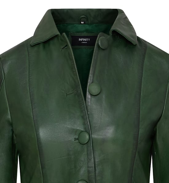 Womens Green Gothic Full Length Victorian Leather Coat - Vantaa