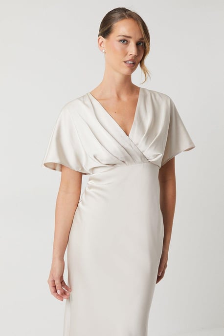Batwing Sleeve Satin Fishtail Maxi Dress