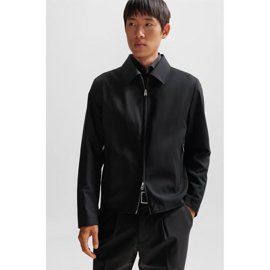Men's Boss P-Hanry Checked Zip-Up Shirt Jacket in Black