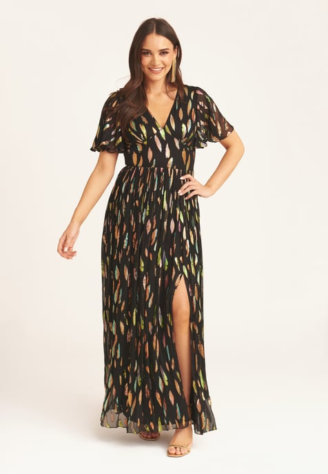 Multi Jacquard Angel Mouwen Maxi Jurk - Image 1