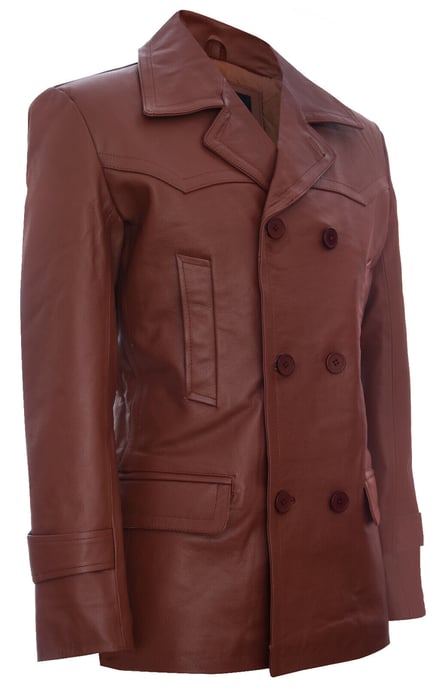 Cowhide Dr. Who Marin German Pea Coat Leather Jacket