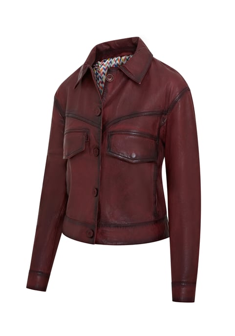 Womens Red Retro Biker Leather Jacket - Kopervik