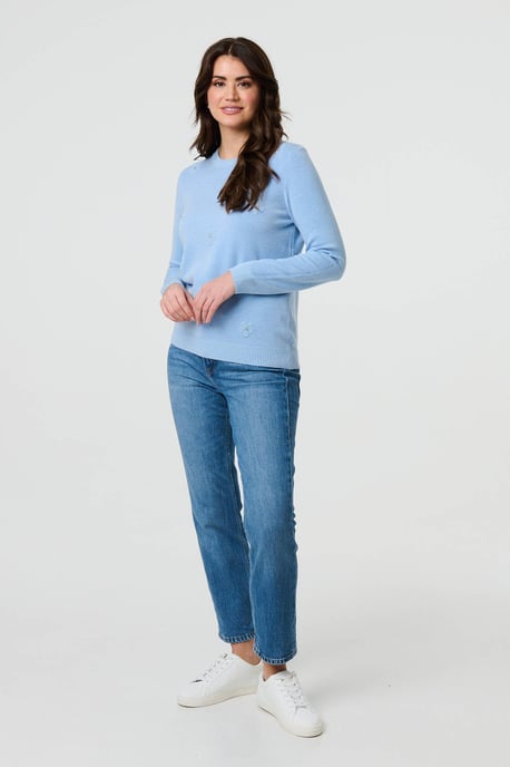 Light Blue Floral Gemstone Embellished Jumper - Image 4