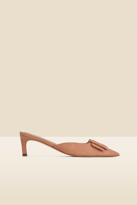 Tan Suede Trim Detail Kitten Heel Mules