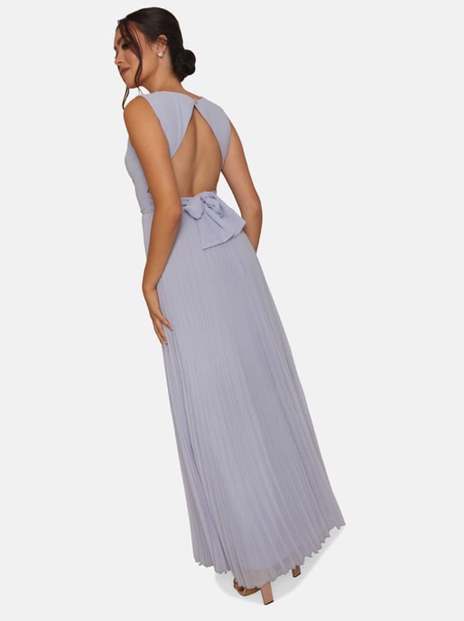 Plus Size V Neck Pleated Maxi Dress in Blue