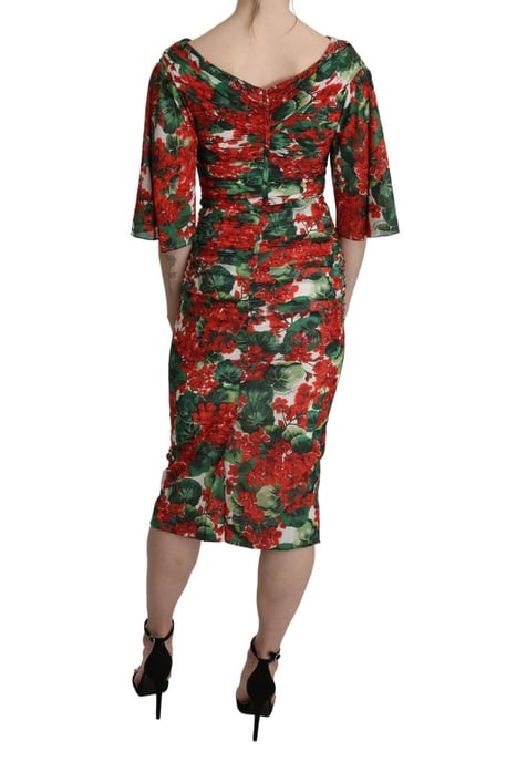 Dolce & Gabbana Dames Rode Bloemen Mouwloze Midi Zijde Stretch Jurk - Image 4