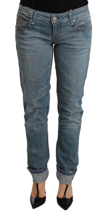 Acht Vrouwen Blauw Gewassen Katoenen Omgeslagen Zoom Broek - Image 1
