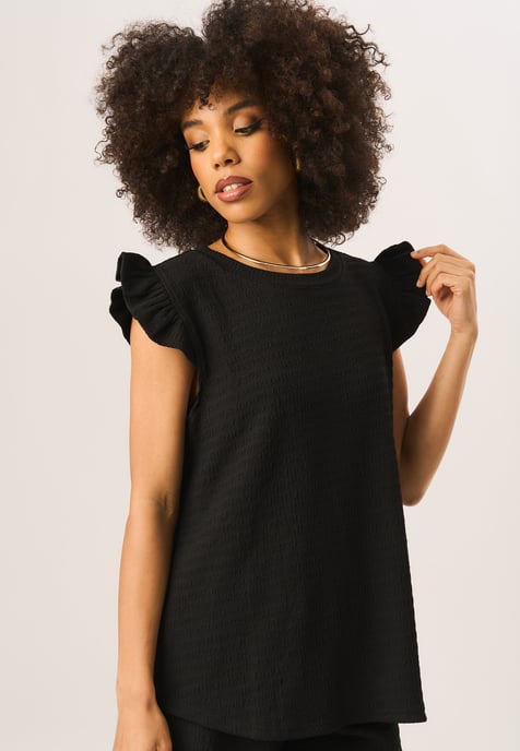 Frill Sleeves Textured Oversized Top