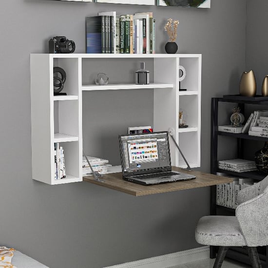 HOMEMANIA Omega Desk, in White, Walnut