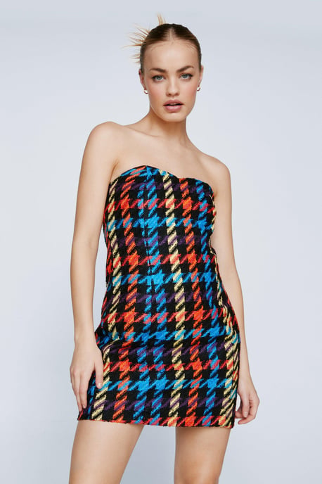 MultiColour Boucle Tailored Bandeau Mini Dress