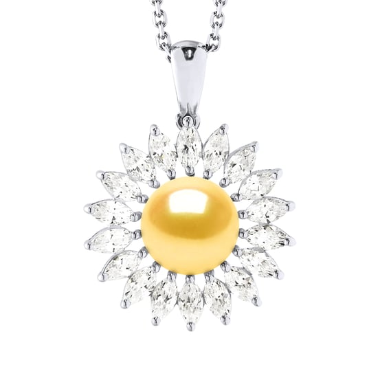 SUN Necklace Freshwater Pearl Jewelry 8-9mm Golden 925