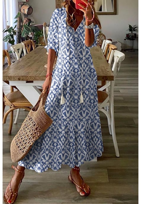 Vrouwen Geometrisch Patroon Maxi Jurk in Luchtblauw - Image 1
