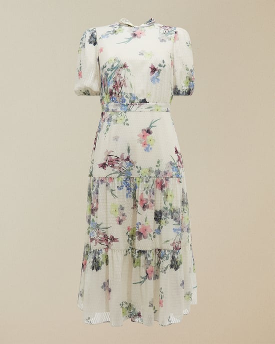Ted Baker Grove Pergola Puff Sleeved Midi Dress, Ivory
