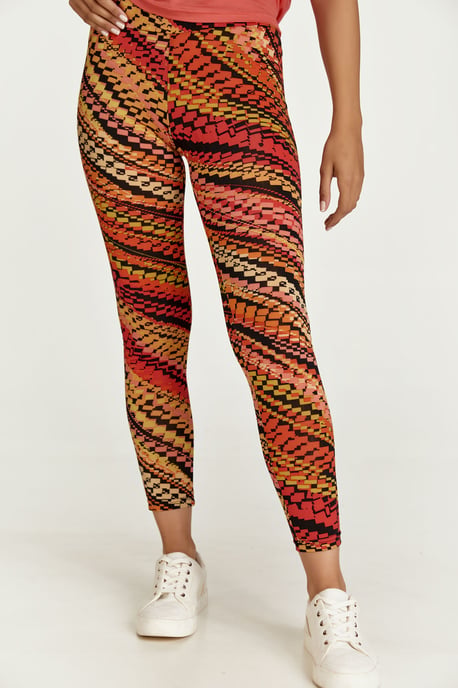 Red Multi-Coloured Print Leggings
